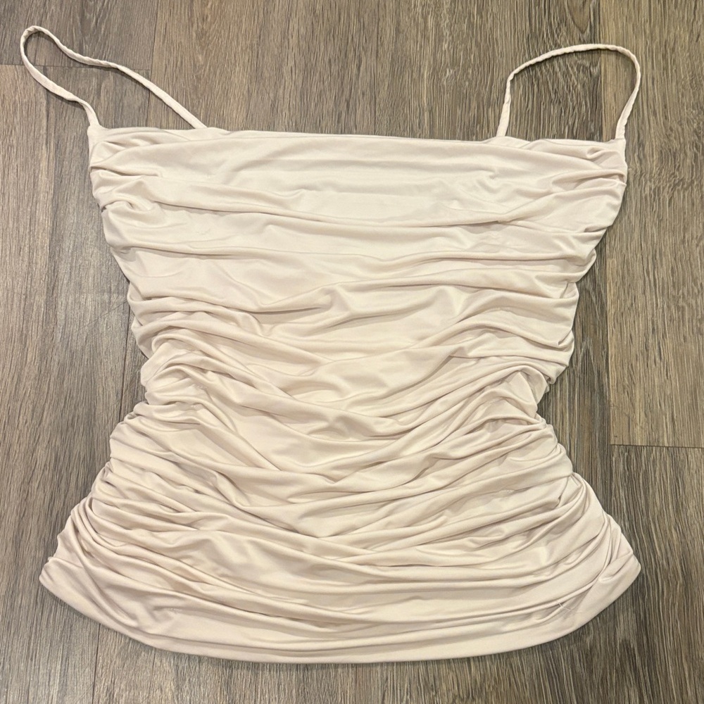 Vintage Express ruched Spaghetti Strap Tank Top - Cream